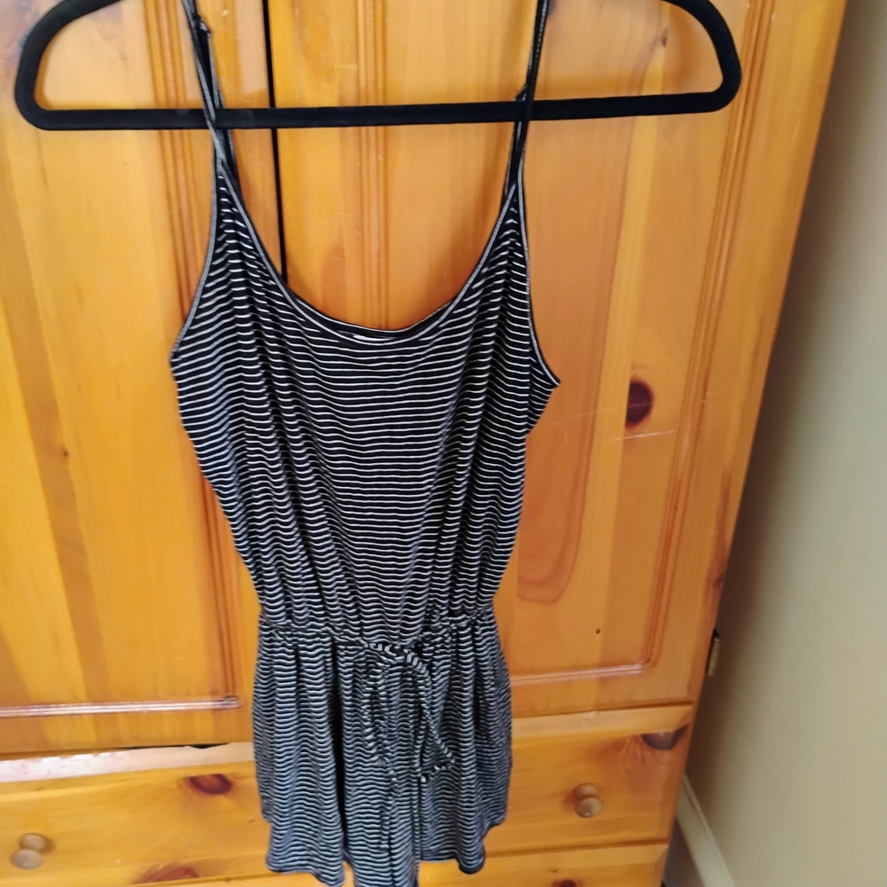 Old Navy Black and White Striped Jumpsuit